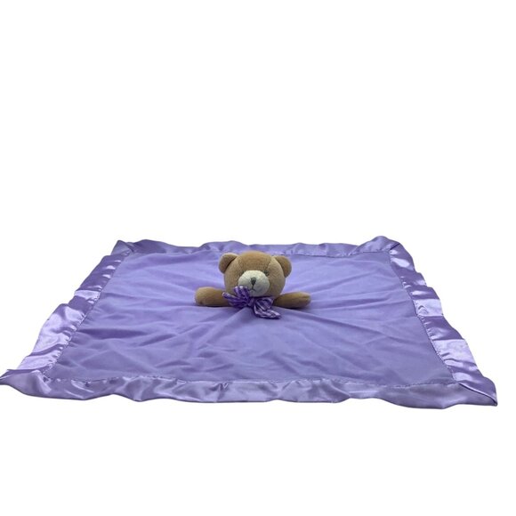 Teddy Bear Lavender Purple Lovey Baby Security Blanket Satin Trim 18"x18" - Picture 2 of 6